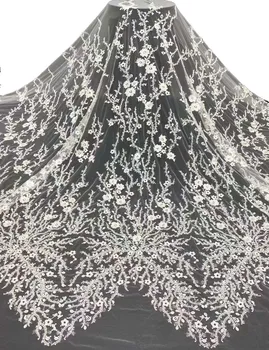 Ръчно изработени мъниста дантела плат сватбени рокли африкански дантела плат 2024 високо качество нови булчински кристални мъниста пайети дантела тъкани