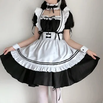 черен сладък Лолита прислужница костюми момичета жени прекрасна прислужница косплей костюм анимация шоу японски облекло рокля дрехи
