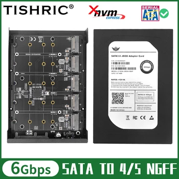 TISHRIC M.2 NGFF към SATA адаптерна кутия 4/5 порт B ключ M.2 SATA SSD към 3.5& SATA 3.0 JBOD адаптерна карта с гнездо за корпус