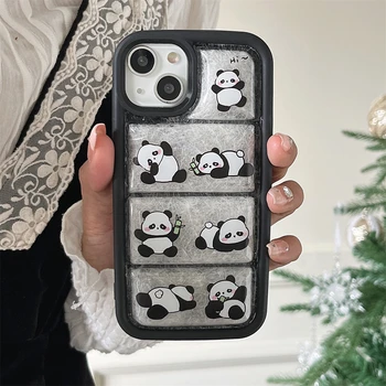 Сладък карикатура 3D панда надолу яке телефон случай за iPhone 12 15 Pro Max 14 Pro 13 11 есен зима термо капак