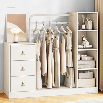 Nordic Дървени гардероби Подови закачалки Проста многофункционална закачалка за палта Спалня Домакински гардероби с шкафове за съхранение