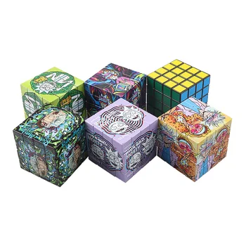Пластмасова машина за пушене на кубчета на Рубик, карикатура, трошачка за тютюн Rickmotiy, четирислоен въртящ се комплект, цветен печат, 60mm