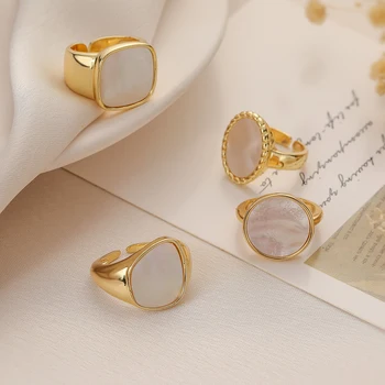 Mafisar златен цвят естествена черупка сватбени бижута геометричен дизайн отворени пръстени за елегантни жени рожден ден подарък Femme Bijoux