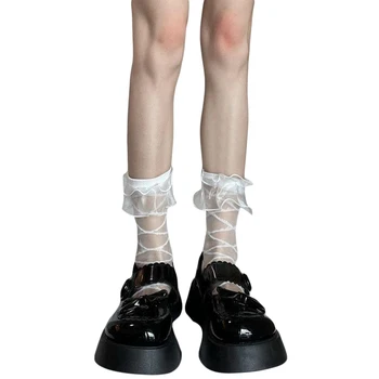 Дамски елегантни флорални дантелени чорапи над коляното с деликатни акценти на лъка за очарователен външен вид