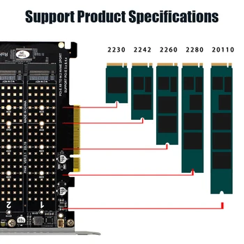 PCIEX8 към NVME M.2 MKEY RAID разширителен адаптер за масив дънна платка 2 порта SATA M.2 SSD PCIE адаптер 2x32Gbps скорост на трансфер