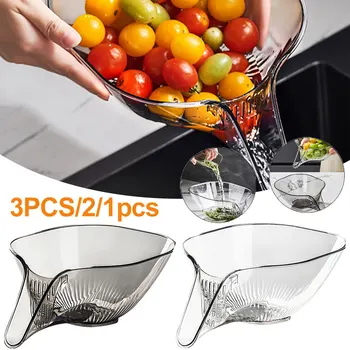 1-3pc Многофункционална зеленчукова купа за измиване на плодове Висококачествена PET домакинска кухненска мивка Гевгир Drain цедка кошница
