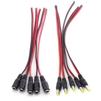 5.5mm 5pcs AC DC женски мъжки захранващ кабел кабел 12V 24V кабел за проводници Жак адаптер за камера за видеонаблюдение LED ленти светлини щепсел