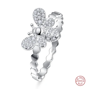 925 Сребърни пръстени бижута Bee 5A кубичен циркон пръстен за жени сватбен пръстен бижута