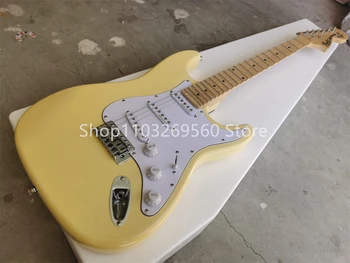 В наличност Yngwi Malmsteen кремаво жълти електрически китари, басово дърво Кленов пръст Groove Печен
