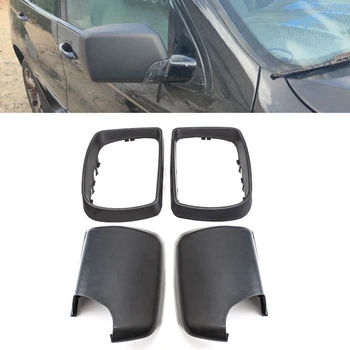 Car Черно огледало за обратно виждане Капак Корпус Капачки на страничните огледала с подмяна на рамката за-BMW E53 X5 2000-2006