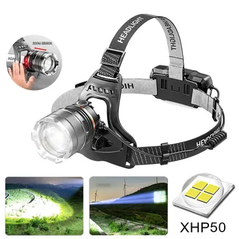 XHP50 LED сензор фар водоустойчив фар акумулаторна светлина за риболов търсене къмпинг главата фенерче Zoom фенер