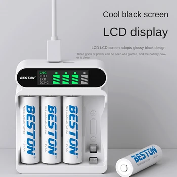BESTON C9023L 4-слот LCD екран дисплей бързо зареждане зарядно устройство за AA / AAA 1.2V Ni-MH акумулаторна батерия поддържа смесен заряд