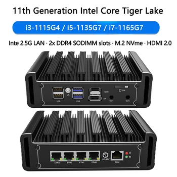 11th Gen Intel Core i7 1185G7 i5-1135G7 Fanless Mini PC 4xIntel i225/i226 2.5G LAN NVMe Celeron N5105 pfSense Firewall Router
