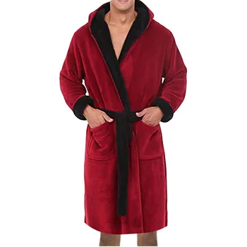 Мъже случайни кимоно халат зимна пролет фланела дълга роба дебел спално облекло качулка нощница мъжки хлабав дома износване плюс размер 5XL