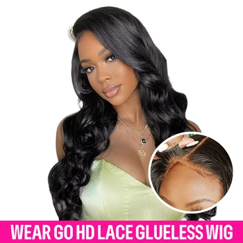 Wear Go Glueless перука човешка коса, готова за носене Body Wave Lace Front Human Hair Wig Pre Plucked HD Transparent Ready To Go
