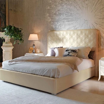 Двойно легло родителска спалня модерна проста италианска светлина луксозна минималистична сватбена рокля легло кожено съхранение високо легло