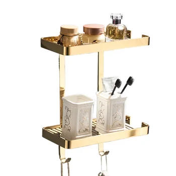 Европейски стил мед двуслоен квадратна кошница баня хардуер висулка душ гел козметични рафт съхранение багажник