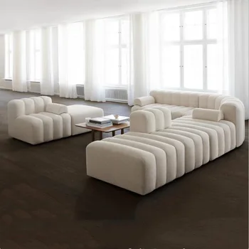 Модулен диван от плат италиански среден древен стил лека луксозна комбинация агнешка вълна млечно бял диван секционни диван мебели