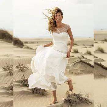 елегантна плажна сватбена рокля 2023 шифон A-Line Sweep Train Backless елегантен булката рокля роба De Mariée по поръчка по поръчка високо качество