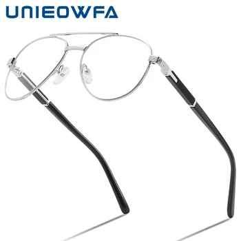 UNIEOWFA авиация рецепта очила рамка мъже оптични късогледство очила рамка мъжки пилот неръждаема стомана очила рамка марка