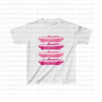 Смешна автомобилна графична тениска 2000s сладък розов бебешки чай естетически писмо печат реколта жените улица тениска Y2k дрехи