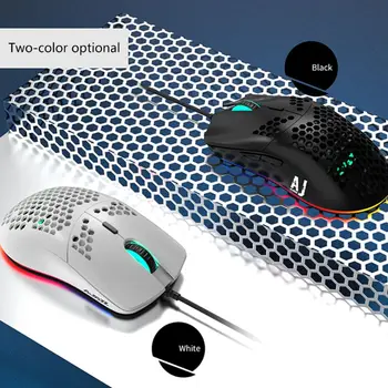 Ajazz AJ390 Нова олекотена кабелна мишка Hollow-out Gaming Mouce Mice 6 DPI Регулируема 7Key