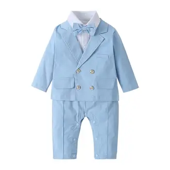 Бебешки дрехи Официални момчета ританки костюм за новородено Небесно сини комплекти пролет есен костюм яке + гащеризон гащеризон бебе облекло