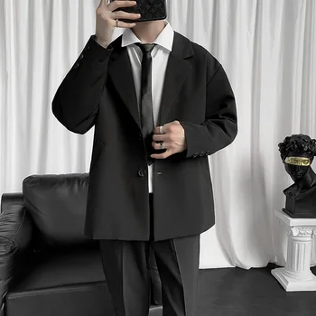 L-Wool suit Мъжки бизнес костюм Черен тънък сив младоженец сватбен ежедневен костюм