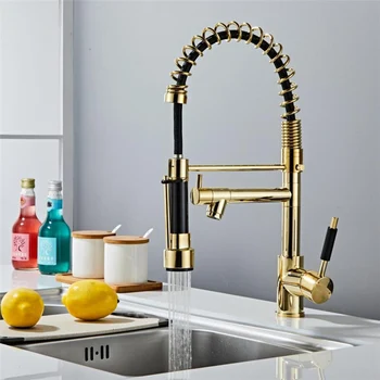 Gold кухненска мивка кранче въртящ се издърпайте надолу кухненски кран мивка кран монтирани палуба баня монтирани топла и студена вода миксер CL-258