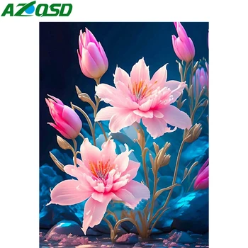 AZQSD диамант живопис лотос цвете кръстат бод 30x40cm пълен бормашина кристали снимки 5d DIY бродерия флорални розова мозайка
