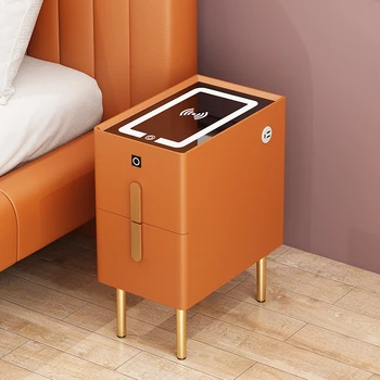 Модерен скандинавски център за дизайн на нощни шкафчета Многофункционално интелигентно нощно шкафче с безжично зарядно Таблица De Chevet Мебели за дома