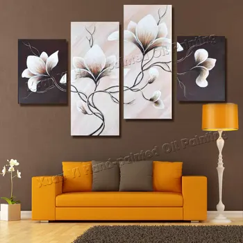 4 парче платно стена изкуство ръчно рисувани тихо елегантен цъфтят цветя декорация абстрактен пейзаж живопис с маслени бои върху платно