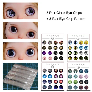 5 чифт стъклени Blyth кукла чипове за очи + 8 чифта звездно небе / котешко око стил очни чипове модел за DIY модифицирани играчки аксесоари