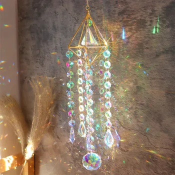 Colorful Wind Chime Pipa Prisms Crystals Sun Catcher висулка Window Hanging Drop Ornaments Бижута Начало Стая Градина Декорация
