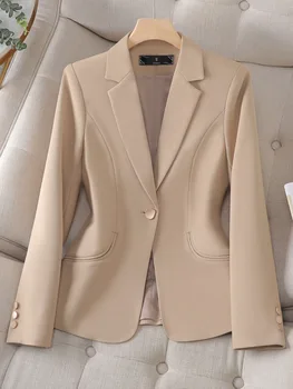 Office Blazer палто за жени дълъг ръкав улично облекло корейски ежедневни яке 2024 нова пролет лято тънък ревера бутон палта