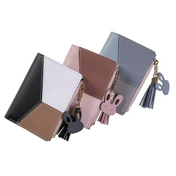 Нов портфейл жени две пъти къс цип чантата корейски версия ресни проста мода чантата съединител чантата портфейли за жени