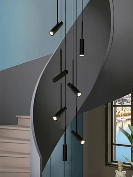 Led цилиндрични прожектори висулка лампа дизайнер модерен ресторант осветление черно бяло минималистичен стълбище дълъг полилей