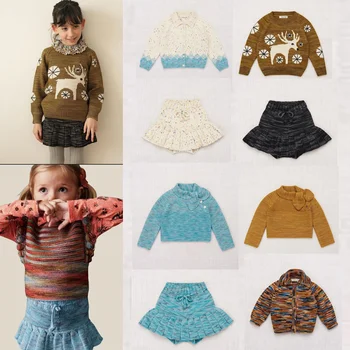 Детски пуловери 2023 Зима Есен Mp марка Малки деца момичета плетени пуловери и поли Къси панталони Комплект Мода Момиче плетени връхни дрехи Палта