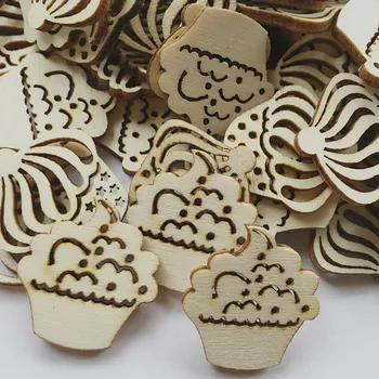 50PCS Естествен дървен резен Коледна украса Дървени форми за кексчета Doodle образователна играчка DIY скрапбукинг декорации