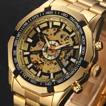 Relogio Masculino Luxury Brand 2023 WINNER Античен скелет Механични часовници Мъжки часовник от неръждаема стомана Golden Band