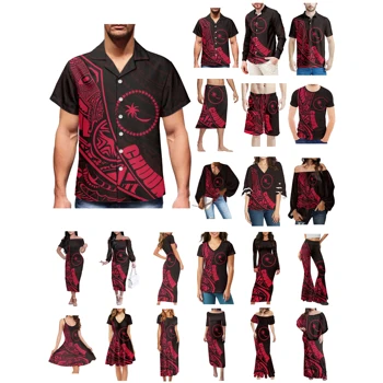 Полинезийски Chuuk татуировка щампи дрехи жени рокля съвпадение мъже риза нов стил случайни удобни черни червени любовници дрехи износване