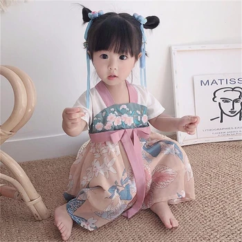 бебе момичета Cheongsam рокля деца ханфу китайски стил печатни бродерия рокли за момиче принцеса сватбено парти дрехи