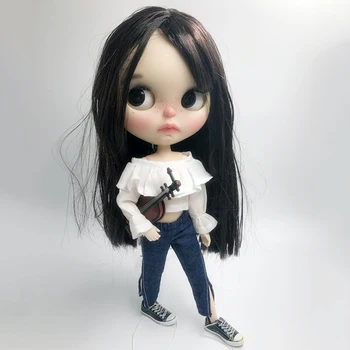 Doll's Blyth Дрехи Сплит дънки + бяла къса риза за 1/6 кукла аксесоари облекло (годни blyth, ob24, Барби, Pullip, 1/6 кукла)