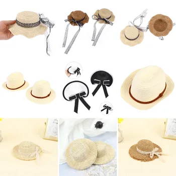 1PCS Нова мода ръчно изработени стил дантела сламена шапка слънце капачка панделка с лък за кукла декор аксесоари играчки