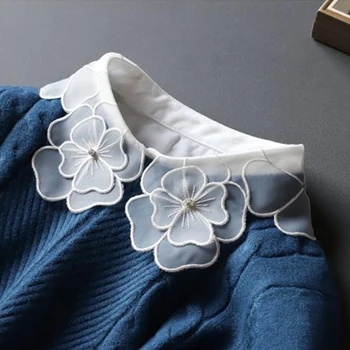 Ръчно изработени цветя бродерия фалшиви яки за жени ръчно изработени бяла риза фалшиви яки подвижна яка риза Faux Col