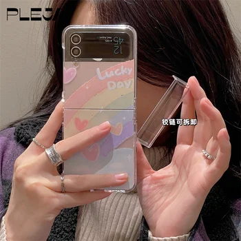 Сладък Rainbow любов сърце телефон случай за Samsung Galaxy Z Flip 3 4 ясно удароустойчив капак за Z Flip4 Flip3 5g защитна обвивка