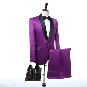 Purple Stain Wedding Slim Fit Men Suits Costume Homme Marriage Masculino Terno Tuxedo Groom Prom Blazer Sets 2 бр. Яке + Pant