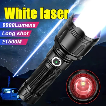 9900LM Бял лазерен факел По-мощно фенерче в света Zoom Висока мощност Led фенери акумулаторни XHP360 тактически фенери