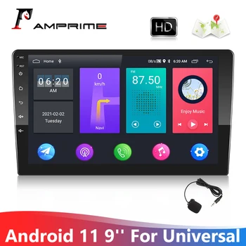 AMPrime 9'' HD Android 11.0 Double Din GPS стерео радио за универсален двоен USB външен микрофон WIFI радио приемник