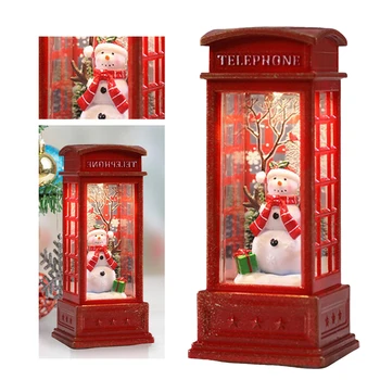 Коледна телефонна кабина декор червена телефонна кабина фенер батерия захранва ретро светлини добре изработени структура за дома спалня